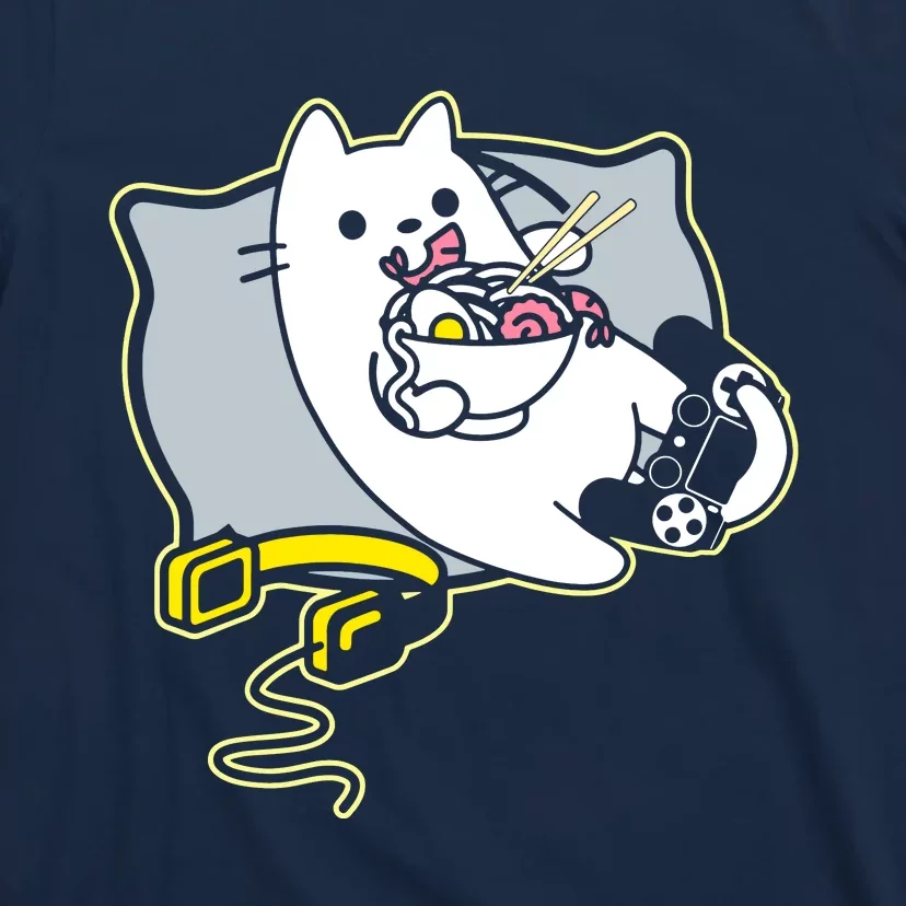 Ramen Eating Gamer Cat Game Paused T-Shirt