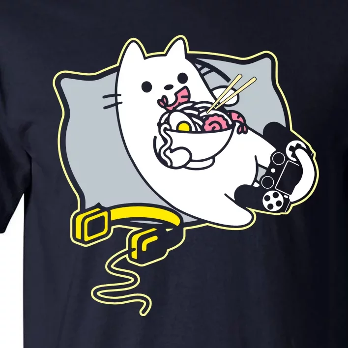 Ramen Eating Gamer Cat Game Paused Tall T-Shirt