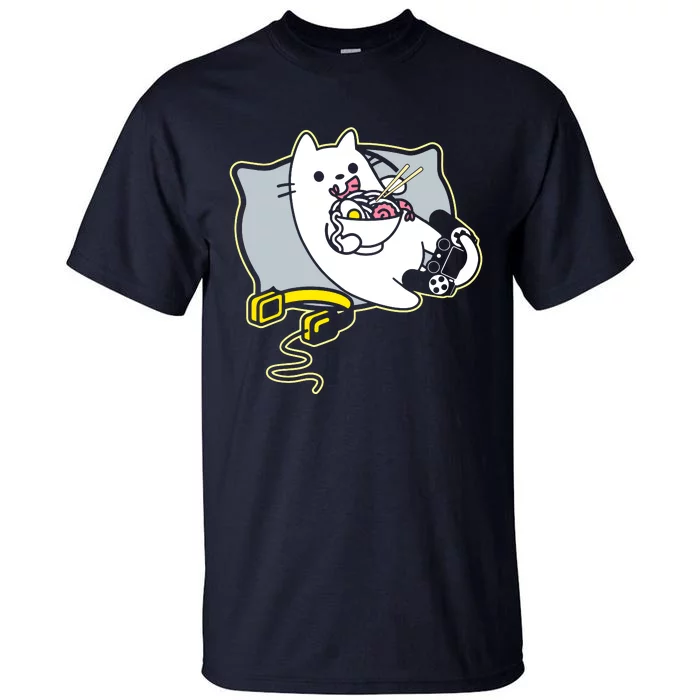 Ramen Eating Gamer Cat Game Paused Tall T-Shirt