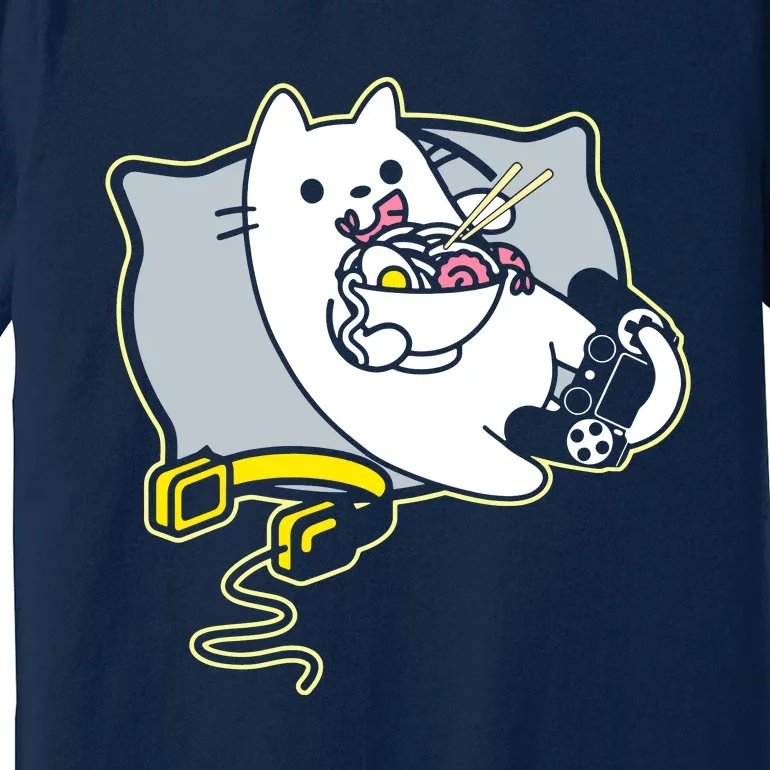 Ramen Eating Gamer Cat Game Paused Premium T-Shirt