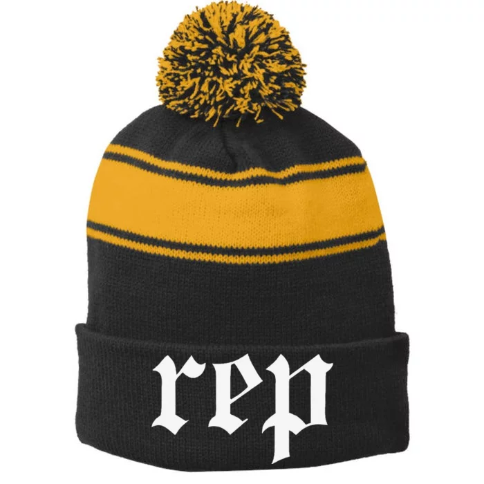 Rep Expression Gift Stripe Pom Pom Beanie