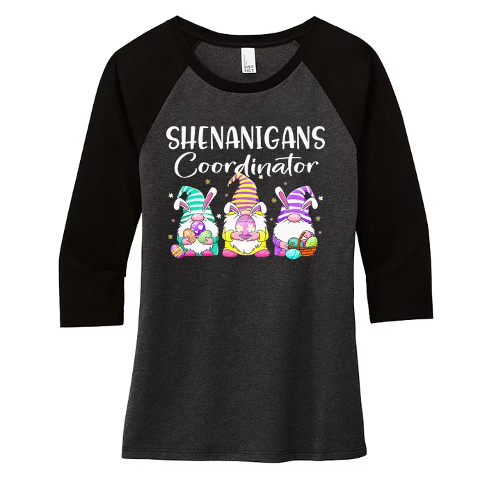 Rabbit Eggs Hunting Shenanigans Bunny Gnome Women's Tri-Blend 3/4-Sleeve Raglan Shirt