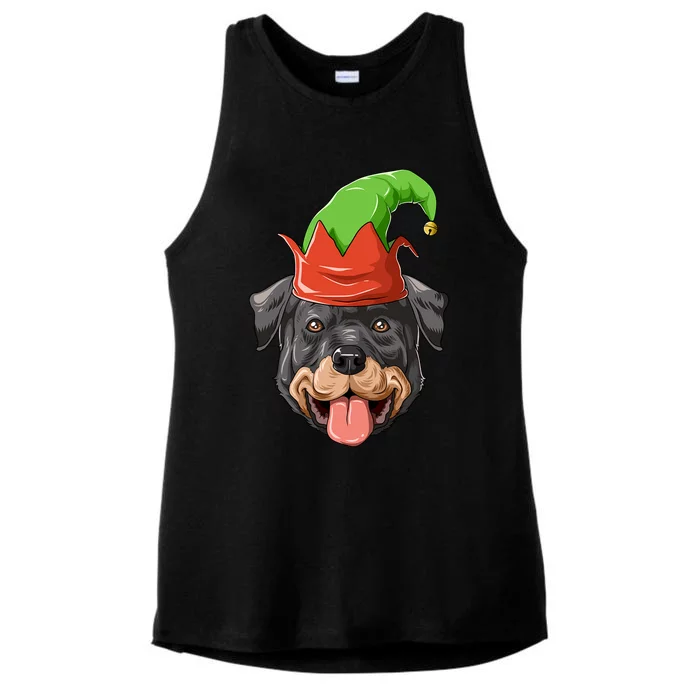 Rottweiler Elf Hat Christmas Rottweiler Gift Ladies Tri-Blend Wicking Tank