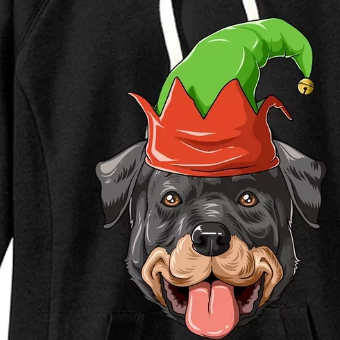 Rottweiler Elf Hat Christmas Rottweiler Gift Women's Fleece Hoodie