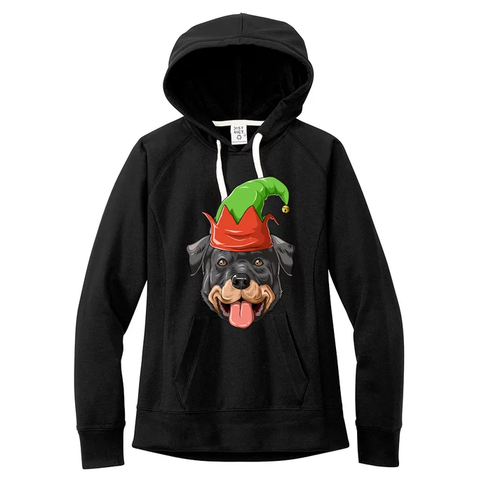 Rottweiler Elf Hat Christmas Rottweiler Gift Women's Fleece Hoodie