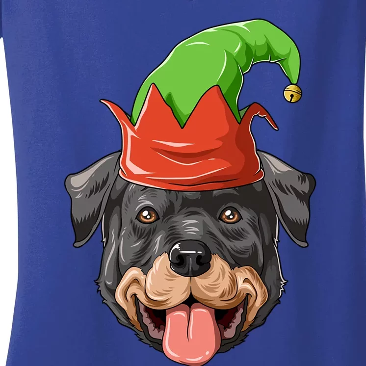 Rottweiler Elf Hat Christmas Rottweiler Gift Women's V-Neck T-Shirt