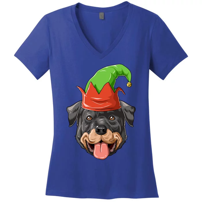 Rottweiler Elf Hat Christmas Rottweiler Gift Women's V-Neck T-Shirt