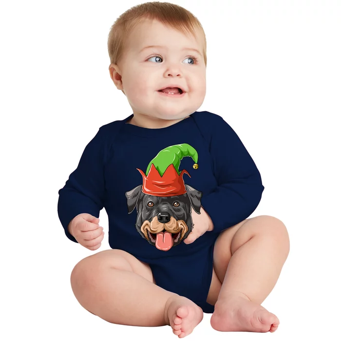 Rottweiler Elf Hat Christmas Rottweiler Gift Baby Long Sleeve Bodysuit