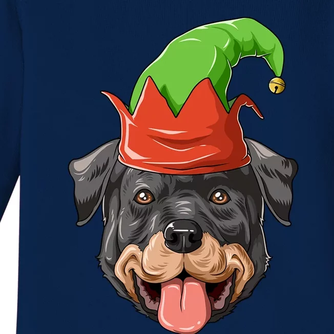 Rottweiler Elf Hat Christmas Rottweiler Gift Baby Long Sleeve Bodysuit