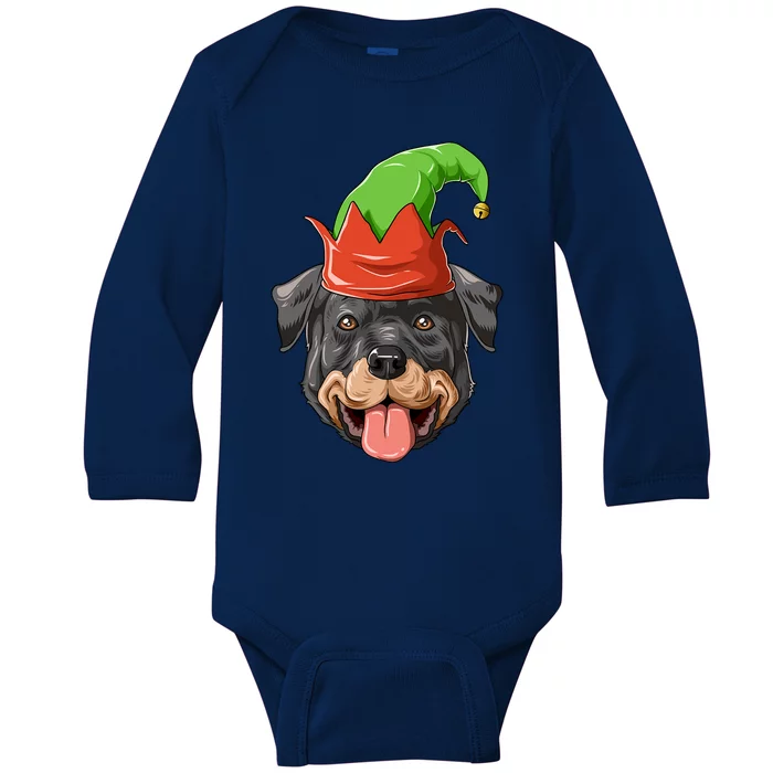 Rottweiler Elf Hat Christmas Rottweiler Gift Baby Long Sleeve Bodysuit