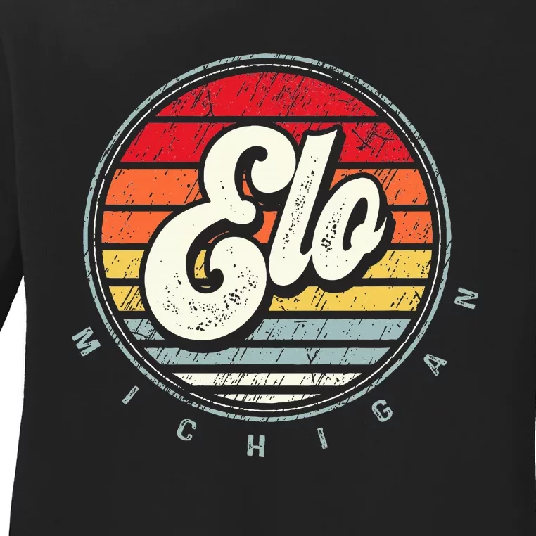 Retro Elo Home State Cool 70s Style Sunset Ladies Long Sleeve Shirt