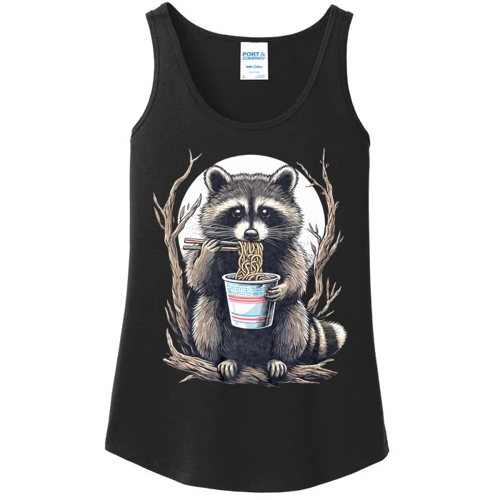 Raccoon Eating Instant Noodle Cup Funny Gifts Ladies Essential Tank