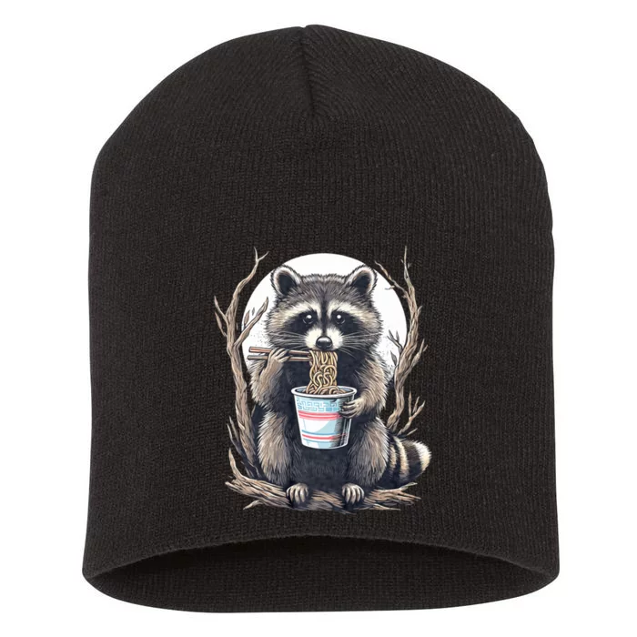 Raccoon Eating Instant Noodle Cup Funny Gifts Short Acrylic Beanie