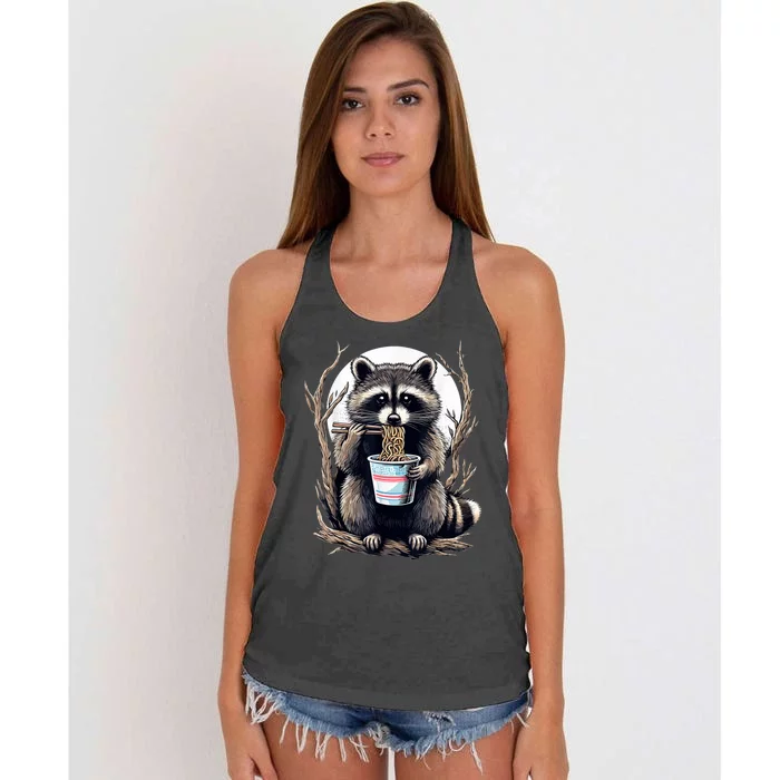 Raccoon Eating Instant Noodle Cup Funny Gifts For Women Women's Knotted Racerback Tank