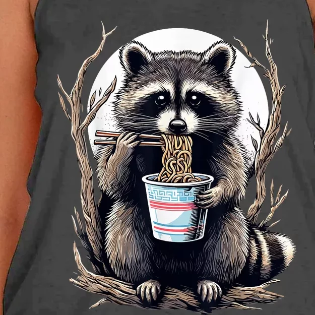 Raccoon Eating Instant Noodle Cup Funny Gifts For Women Women's Knotted Racerback Tank