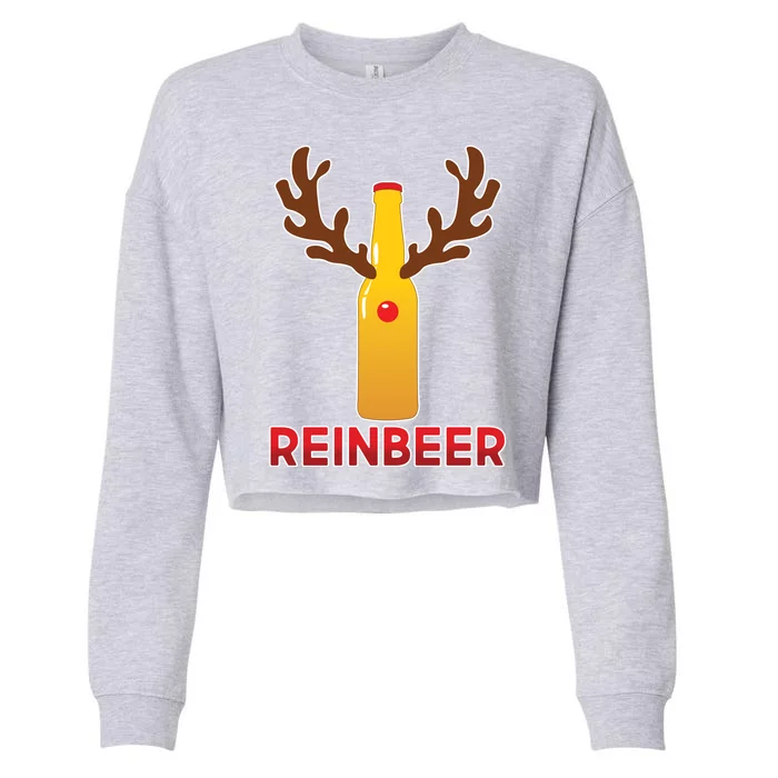 Reinbeer Funny Christmas Beer Reindeer Cropped Pullover Crew