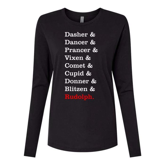 Reindeer Names Funny Christmas List Rudolph Womens Cotton Relaxed Long Sleeve T-Shirt