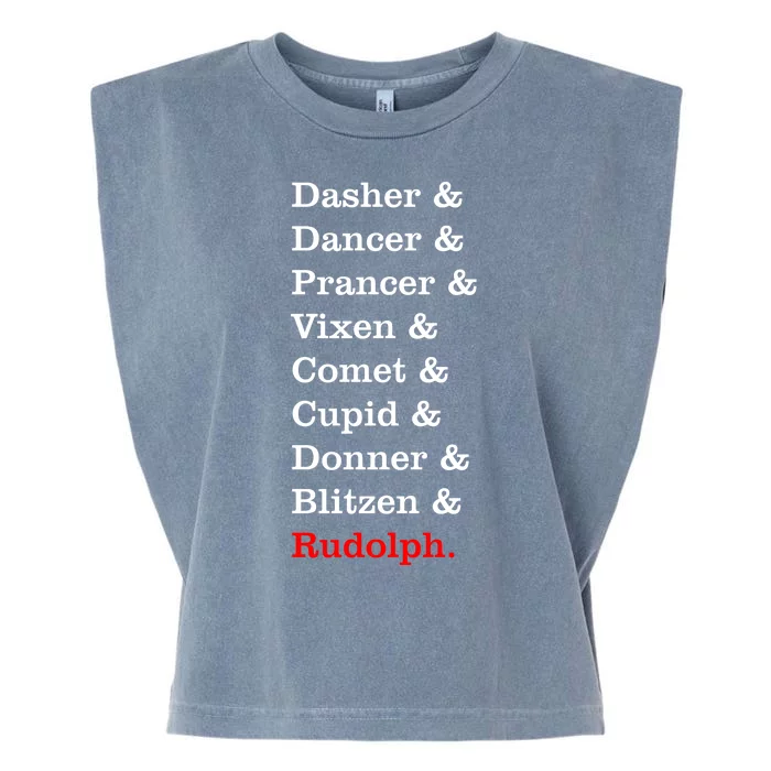 Reindeer Names Funny Christmas List Rudolph Garment-Dyed Women's Muscle Tee