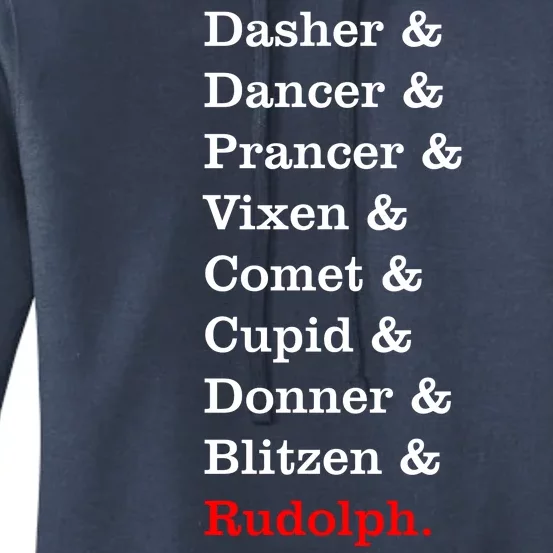 Reindeer Names Funny Christmas List Rudolph Women's Pullover Hoodie