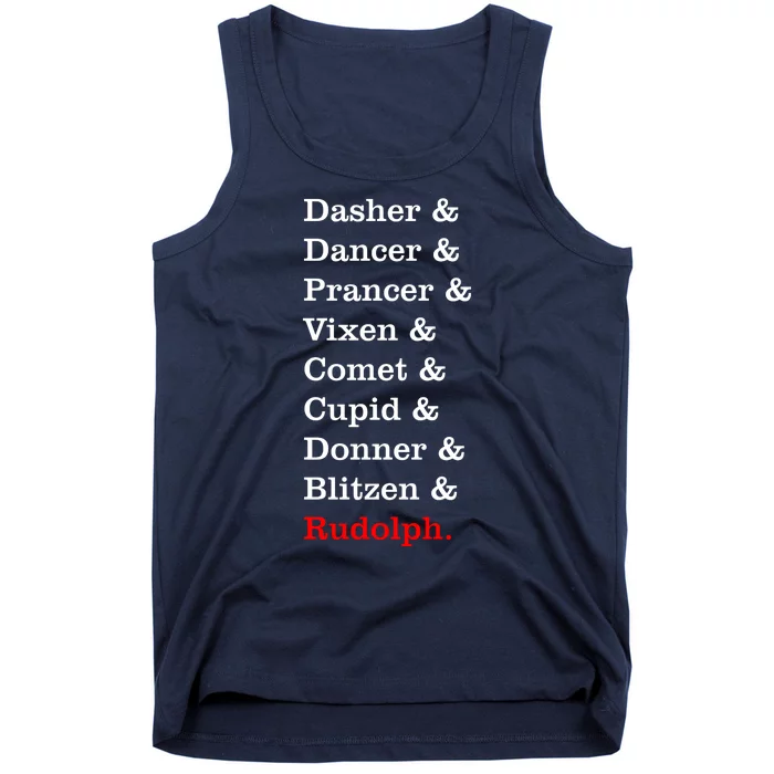 Reindeer Names Funny Christmas List Rudolph Tank Top