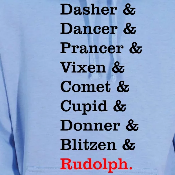 Reindeer Names Funny Christmas List Rudolph Unisex Surf Hoodie