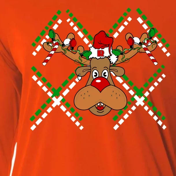 Reindeer Ugly Christmas Sweater Cooling Performance Long Sleeve Crew