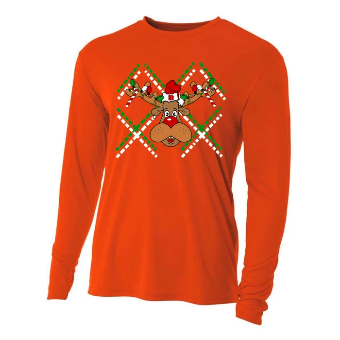 Reindeer Ugly Christmas Sweater Cooling Performance Long Sleeve Crew