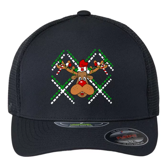 Reindeer Ugly Christmas Sweater Flexfit Unipanel Trucker Cap