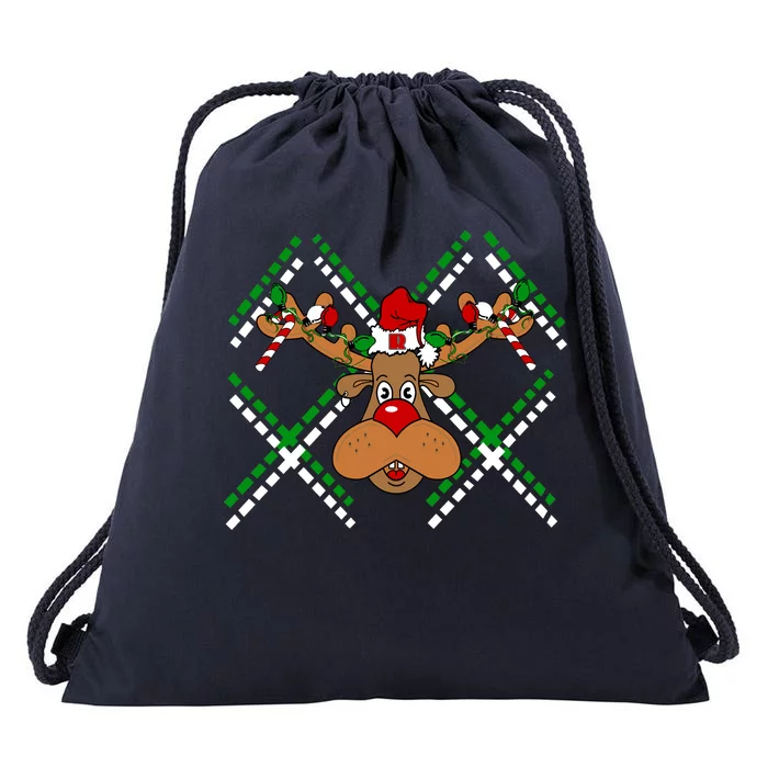 Reindeer Ugly Christmas Sweater Drawstring Bag