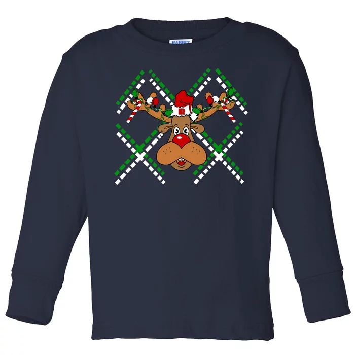 Reindeer Ugly Christmas Sweater Toddler Long Sleeve Shirt