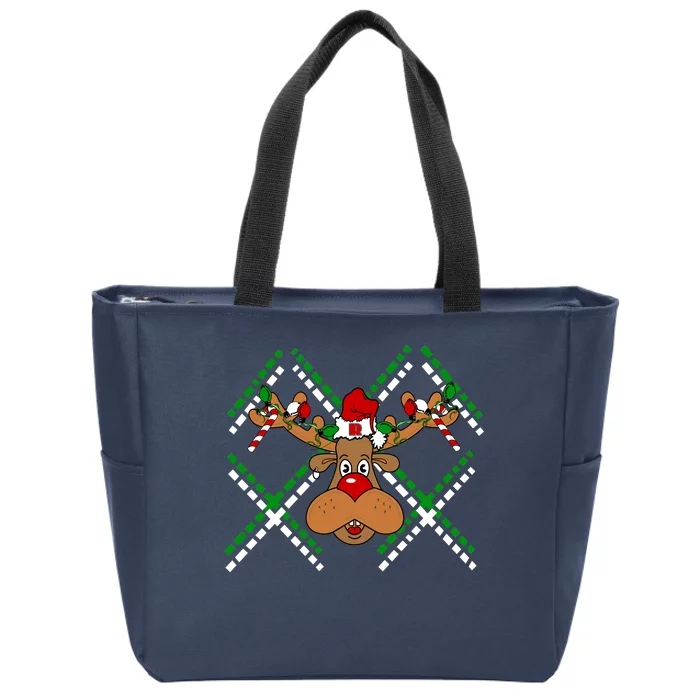 Reindeer Ugly Christmas Sweater Zip Tote Bag