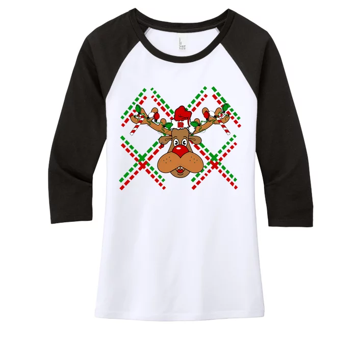 Reindeer Ugly Christmas Sweater Women's Tri-Blend 3/4-Sleeve Raglan Shirt