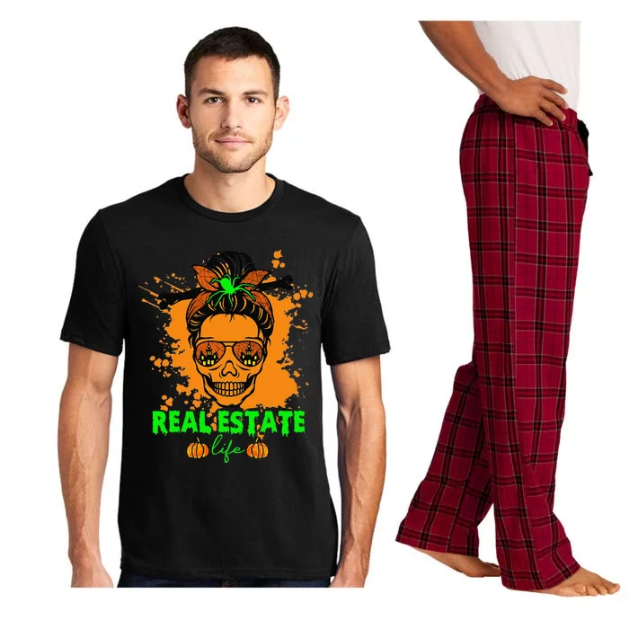 Real Estate Life Halloween Scary Realtor Messy Bun Skull Pajama Set