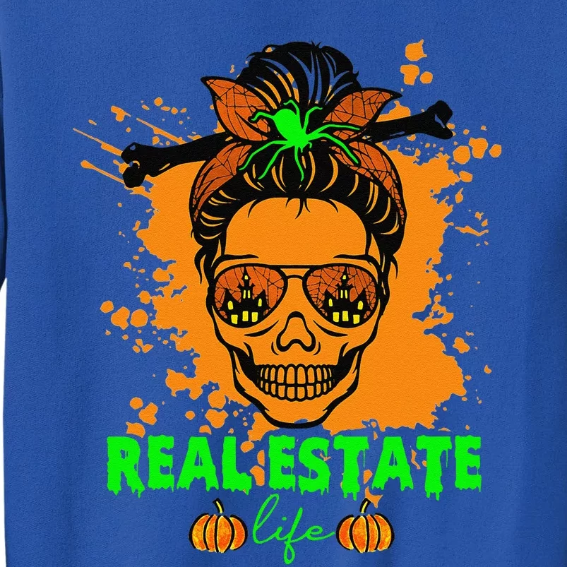 Real Estate Life Halloween Scary Realtor Messy Bun Skull Sweatshirt