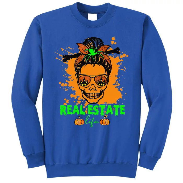 Real Estate Life Halloween Scary Realtor Messy Bun Skull Sweatshirt