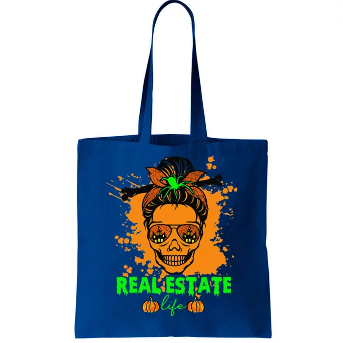 Real Estate Life Halloween Scary Realtor Messy Bun Skull Tote Bag