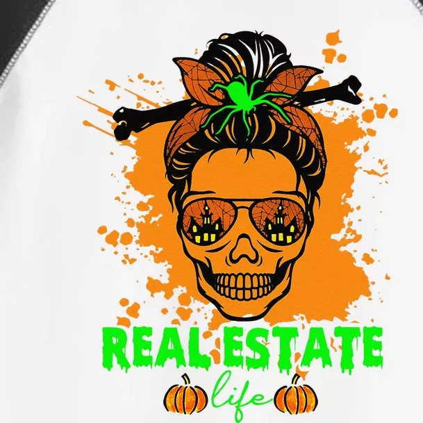 Real Estate Life Halloween Scary Realtor Messy Bun Skull Toddler Fine Jersey T-Shirt