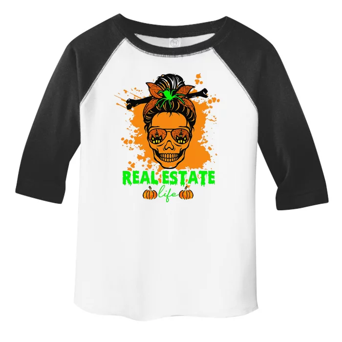 Real Estate Life Halloween Scary Realtor Messy Bun Skull Toddler Fine Jersey T-Shirt