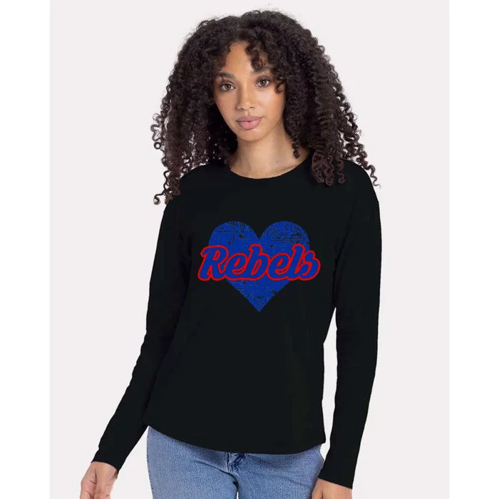 Robert E Lee Rebels Over Heart Womens Cotton Relaxed Long Sleeve T-Shirt