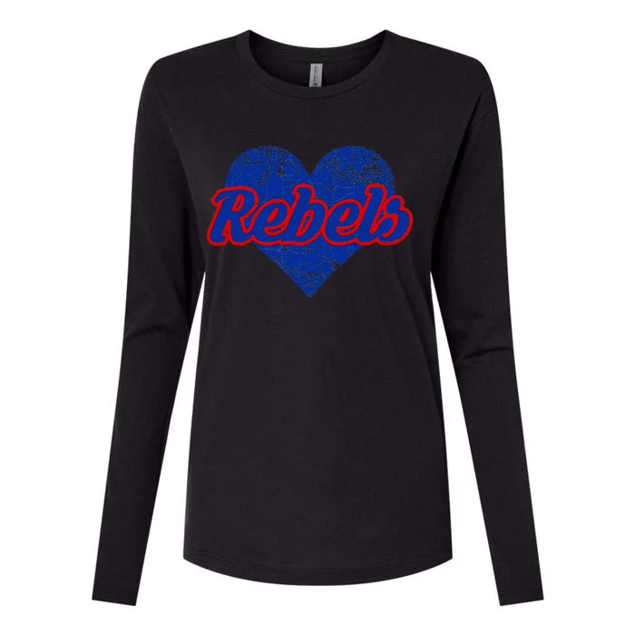 Robert E Lee Rebels Over Heart Womens Cotton Relaxed Long Sleeve T-Shirt