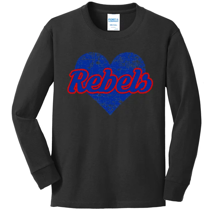 Robert E Lee Rebels Over Heart Kids Long Sleeve Shirt