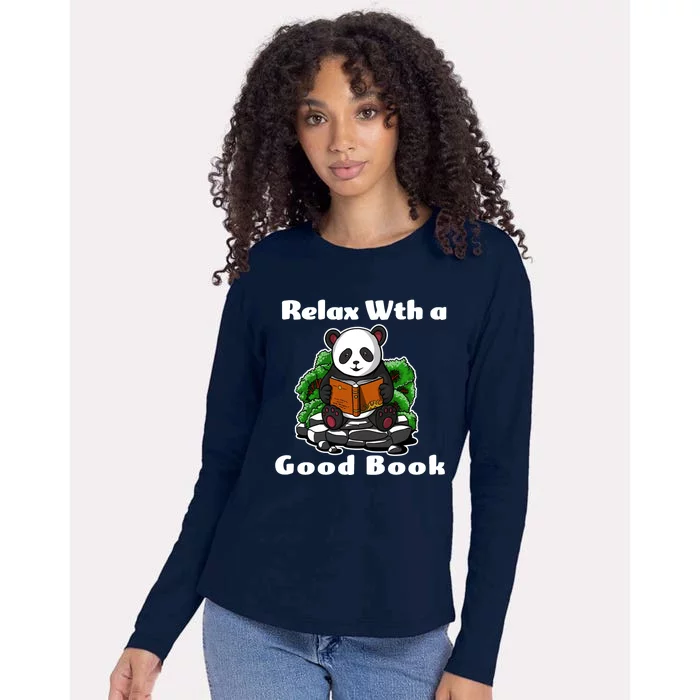 Relax With A Book Cute Panda Womens Cotton Relaxed Long Sleeve T-Shirt