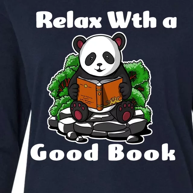 Relax With A Book Cute Panda Womens Cotton Relaxed Long Sleeve T-Shirt