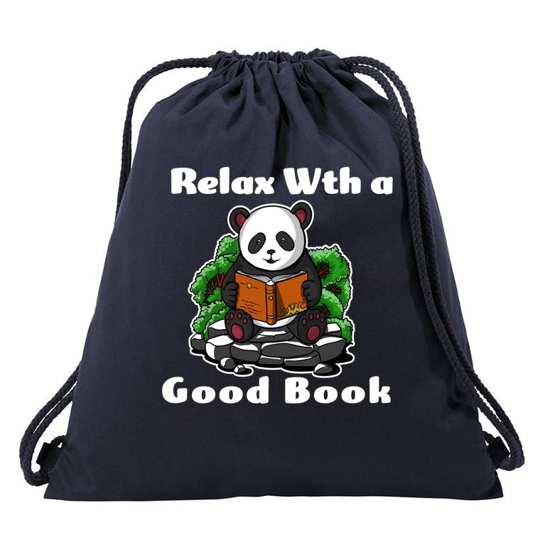 Relax With A Book Cute Panda Drawstring Bag