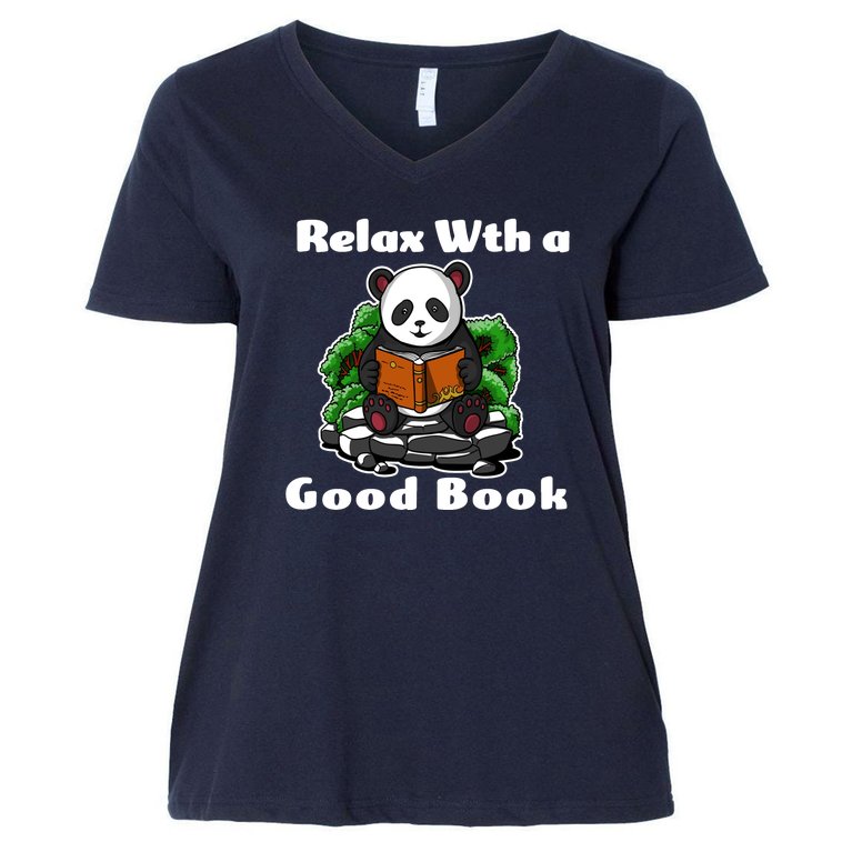 Relax With A Book Cute Panda Women's V-Neck Plus Size T-Shirt