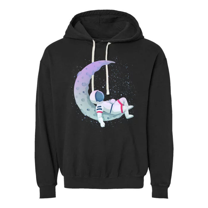 Relaxing Astronaut On The Moon Garment-Dyed Fleece Hoodie