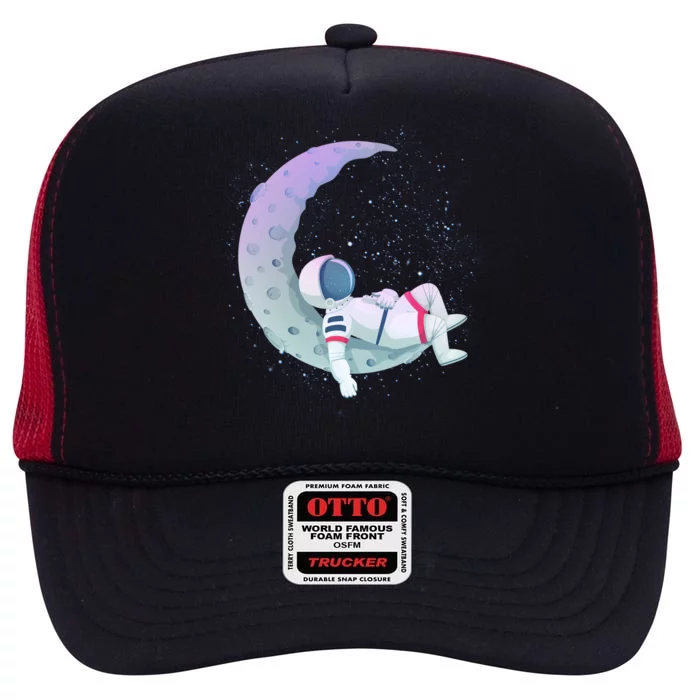 Relaxing Astronaut On The Moon High Crown Mesh Trucker Hat