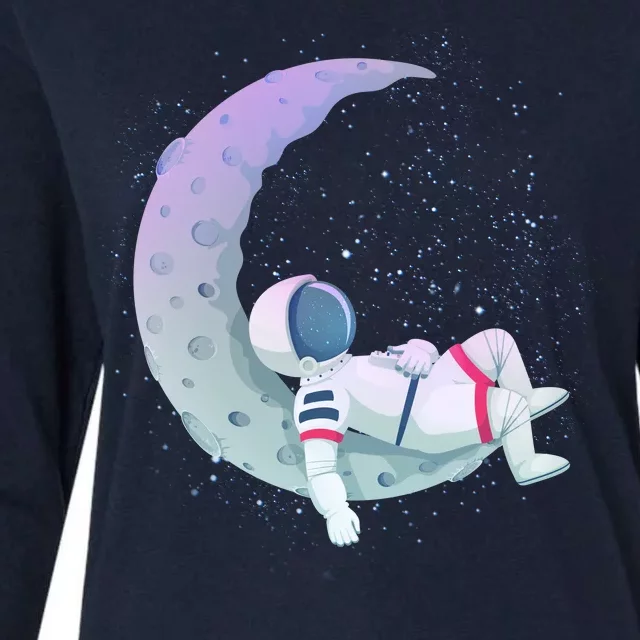 Relaxing Astronaut On The Moon Womens Cotton Relaxed Long Sleeve T-Shirt