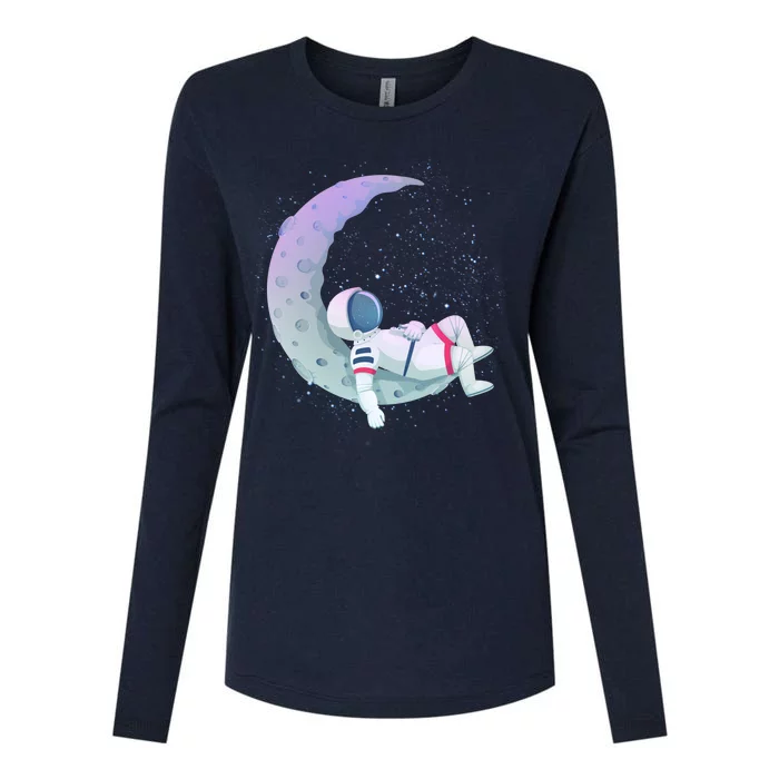 Relaxing Astronaut On The Moon Womens Cotton Relaxed Long Sleeve T-Shirt