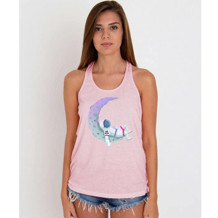 Relaxing Astronaut On The Moon Women's Knotted Racerback Tank